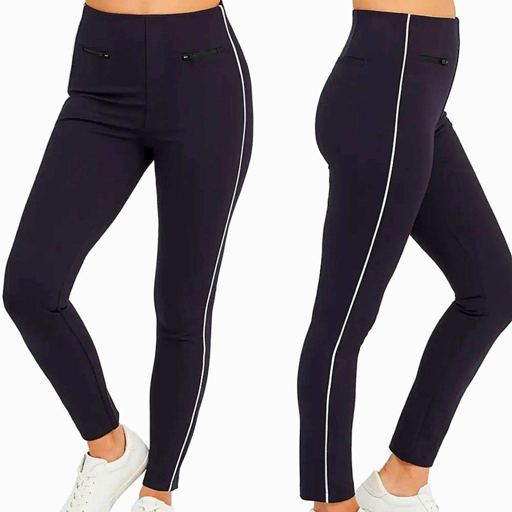 SPANX Ankle Piped Skinny Perfect Pants Navy Size M NWT